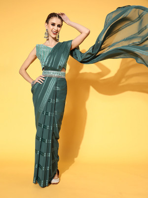 Divastri Solid/Plain Bollywood Georgette Saree(Light Blue)