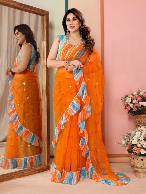 Divastri Embroidered Bollywood Net Saree(Orange)