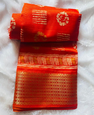 CHAANDRIXA Blocked Printed Bollywood Silk Blend Saree(Orange)