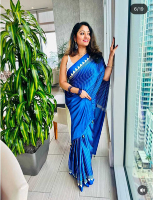 pal fashion Printed Bollywood Crepe Saree(Blue)