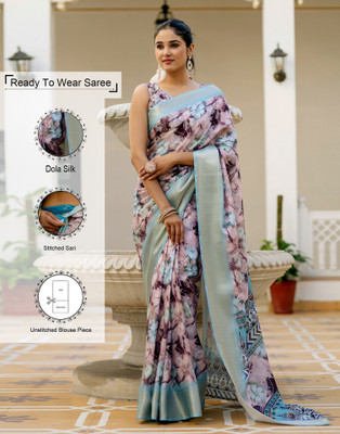 Samah Printed Bollywood Silk Blend Saree(Multicolor, Blue, Purple)