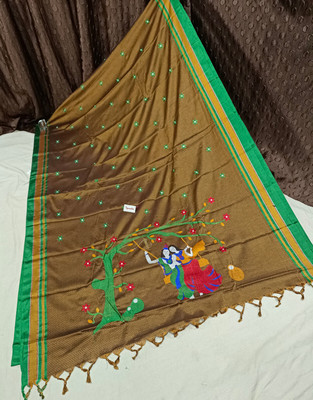 Spewim Woven Handloom Cotton Blend Saree(Gold)