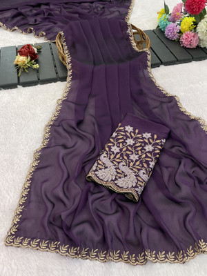 K 5 FASHION Embellished Bollywood Georgette Saree(Dark Green)
