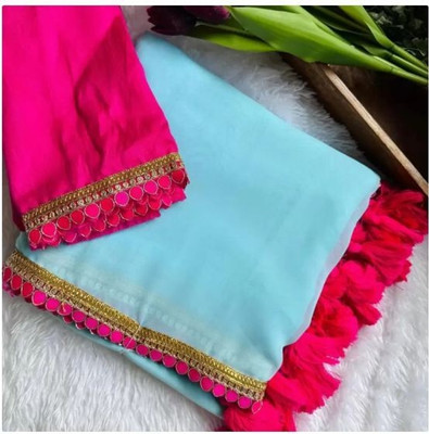 SARETRA MALL Solid/Plain Bollywood Georgette Saree(Blue)