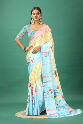 Virendra Textiles Self Design Bollywood Satin Saree(Light Blue)