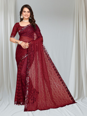 MAA CREATION Self Design Bollywood Net Saree(Maroon)