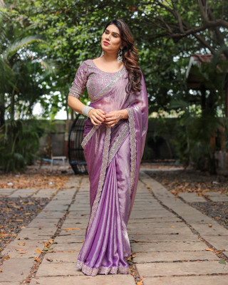 AEDYM Self Design, Woven, Embellished Bollywood Chiffon Saree(Purple)
