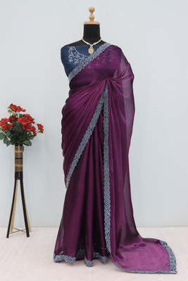 VarniRaaj Fashion Embellished Bollywood Cotton Silk Saree(Purple)