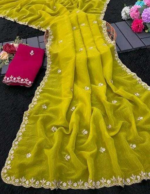 ShreeVastra Embroidered, Embellished, Floral Print Bollywood Georgette Saree(Multicolor)