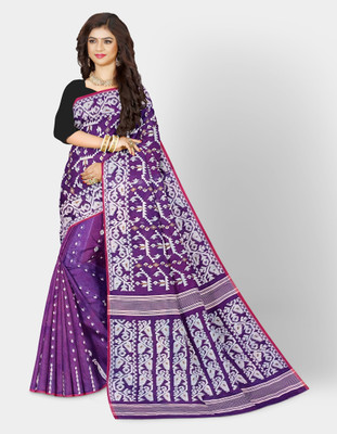 Mayabi Woven Jamdani Cotton Silk Saree(Purple)