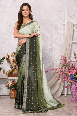 Gold Art Fashion Embroidered Bollywood Tussar Silk, Pure Silk Saree(Green)