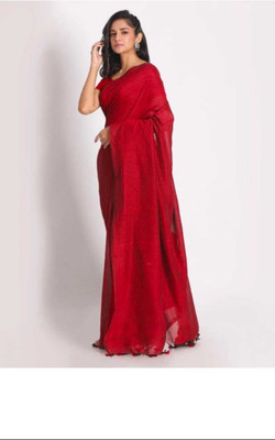 BRYNBRIT Solid/Plain Handloom Pure Cotton, Viscose Rayon Saree(Multicolor)