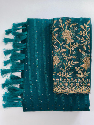 ABSilk Solid/Plain Bollywood Georgette Saree(Light Blue, Light Green)