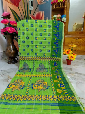 DPTEXTILE Printed, Woven Tant Pure Cotton Saree(Multicolor)
