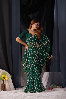 Disha Fashion Printed Bandhani Georgette Saree(Pack of 2, Green)