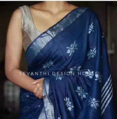 A R HANDLOOM Solid/Plain Handloom Cotton Silk Saree(Blue)