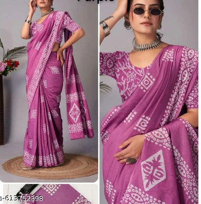 Shine Fashion Hand Painted Bollywood Pure Cotton Saree(Purple)