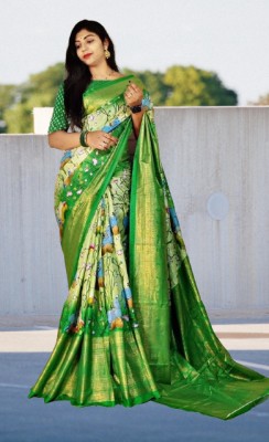 Ritu's Digital Print, Self Design, Printed Bollywood Cotton Silk Saree(Green)