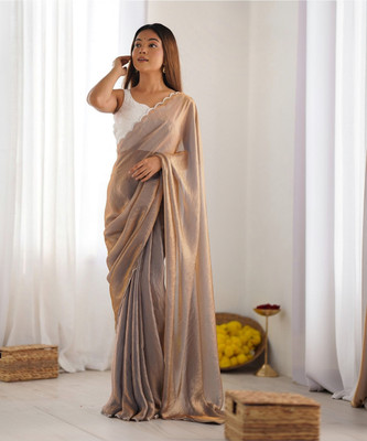 ANOUK Self Design Bollywood Satin Saree(Brown)