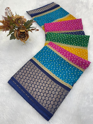 KV Fashion Printed Bandhani Silk Blend Saree(Multicolor)