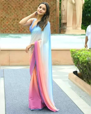 het designer studio Printed Bhagalpuri Chiffon Saree(Multicolor)