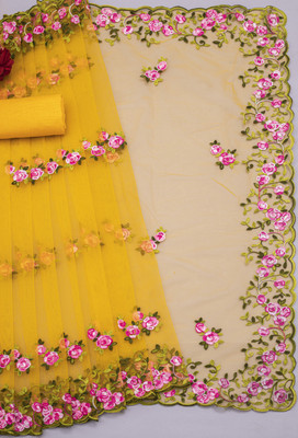 Naklang creation Self Design Bollywood Net Saree(Yellow)
