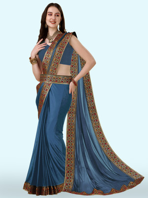 Anugrah Textile Solid/Plain Banarasi Lycra Blend, Chiffon Saree(Grey)