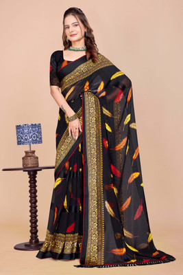 Nandita Printed Bollywood Satin Saree(Black)
