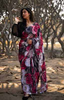 MM VENTURE Printed Bollywood Georgette Saree(Black)