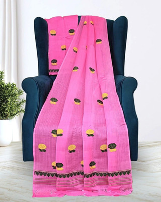 Cashing Fashion Woven Mekhela Chador Cotton Blend Saree(Pink)