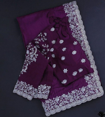 QEXTY Embroidered Bollywood Georgette Saree(Purple)