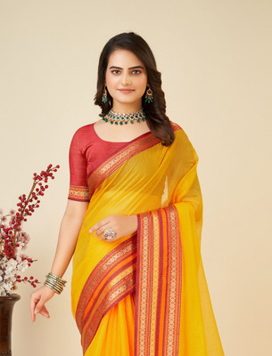 SICHYAH Woven Kota Doria Cotton Silk Saree(Yellow)