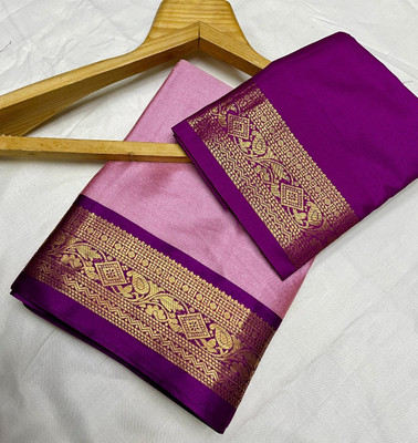 BRCTEXTILE Solid/Plain Banarasi Cotton Silk Saree(Multicolor)
