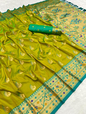 Tasrika Woven Paithani Cotton Silk Saree(Light Green)