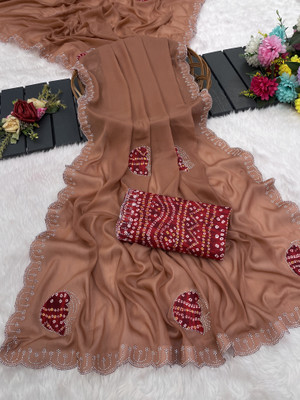 Tradivibe Dyed Bollywood Georgette Saree(Brown)