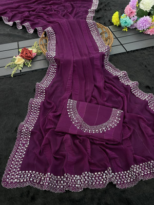 ZOYAL ENTERPRISE Embellished Bollywood Georgette Saree(Purple)
