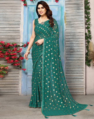 SIRIL Geometric Print, Printed, Embellished Bollywood Georgette Saree(Green)