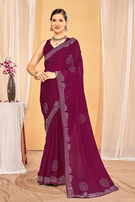 zamuna Solid/Plain, Self Design Daily Wear Georgette Saree(Purple)