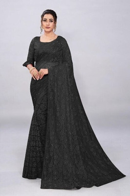 NORAFLEXx Self Design Bollywood Net Saree(Black)