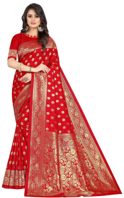 mahakay Woven Kanjivaram Silk Blend, Jacquard Saree(Multicolor)