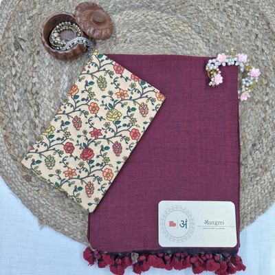 aangmi Self Design Handloom Khadi Saree(Maroon)