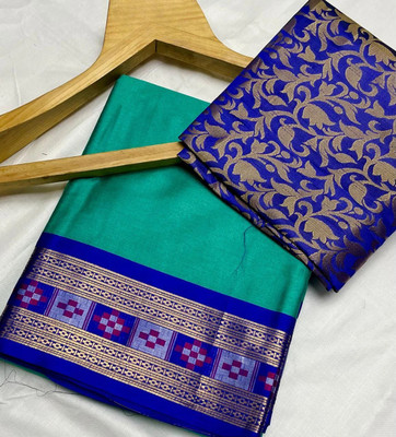 Paramparik Textile Woven Banarasi Cotton Silk Saree(Blue)