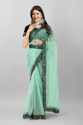PRATHA FAB Embroidered Bollywood Net Saree(Light Green)