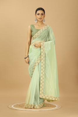 CHHELAJI Embroidered Bollywood Net Saree(Light Green)