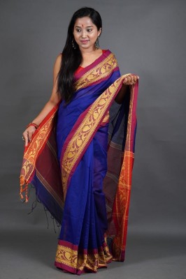 cloud vastra Woven Handloom Cotton Silk Saree(Blue)