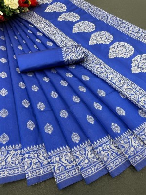 Miswa Woven Kanjivaram Cotton Linen, Linen Saree(Blue)