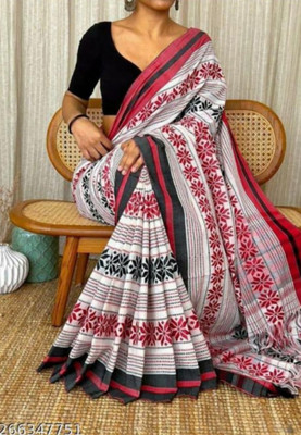 SimaGarments Woven, Temple Border Handloom Cotton Silk Saree(Light Blue)