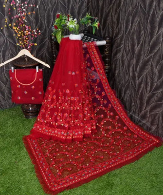 NIYANTAKSH Embroidered Bollywood Net Saree(Red)
