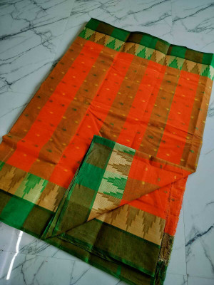 Dutta Self Design Jamdani Cotton Silk Saree(Gold)
