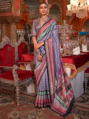 Tasrika Printed Banarasi Silk Blend Saree(Purple)